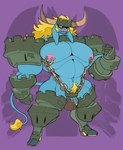 2_horns 5_fingers action_pose anthro armguard armguards armor armored_boots armored_gloves armwear balls_outline barazoku big_bulge big_muscles blonde_hair blonde_pubes blue_body bovid_horn bovine_horn bovine_tail bulge castle chain chain_straps clothing detailed_bulge exposed_chest fingers footwear genital_outline genitals guard hair hooves horn huge_bulge humanoid_genitalia humanoid_hands humanoid_penis ineffective_clothing jockstrap knight legwear legwear_around_legs looking_at_viewer male manly muscular muscular_anthro muscular_male navel nipple_piercing nipple_ring nipples pecs penis penis_base penis_outline penis_peek piercing pose pube_peek pubes purple_background ring_piercing segment_armor shadowed_eyes simple_background solo tail tail_tuft thong tuft unconvincing_armor underwear unusual_clothing warrior jinti european_mythology greek_mythology kings_of_hell mythology morax_(kings_of_hell) bovid bovine cattle demon mammal minotaur 2023 artist_name colored colored_line_art digital_drawing_(artwork) digital_media_(artwork) hi_res