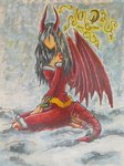 anthro female holidays membrane_(anatomy) membranous_wings solo tail wings nex243 ankama christmas mythology wakfu evangelyne_(wakfu) animal_humanoid dragon humanoid mammal mythological_creature mythological_scalie scalie 3:4 absurd_res hi_res