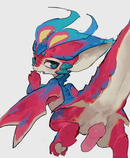 anus blue_eyes bodily_fluids fangs feral genitals kemono knot looking_at_viewer looking_back looking_back_at_viewer male multicolored_body open_mouth pawpads paws penis pupils red_pupils simple_background solo sweat tail teeth white_background wings young young_feral young_male ramssa league_of_legends mythology riot_games tencent smolder_(lol) dragon mythological_creature mythological_scalie scalie hi_res