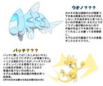 !!_(artist) 6:5 ???vish ???zolt ambiguous_gender blush dinosaur duo fakemon feral fish fossil_fakemon japanese_text marine reptile scalie smile teeth text theropod translation_request wings