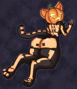 anthro big_butt bodysuit butt clothing female food for_a_head fruit glistening glistening_body glistening_butt glowing glowing_eyes paw_pose pawpads plant pose pumpkin pumpkin_head skeleton_costume skinsuit smile tail tight_clothing sludgecentric epic_games fortnite spice_(fortnite) felid feline mammal object_head absurd_res hi_res