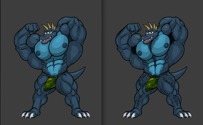 abs anthro biceps big_muscles blue_eyes body_hair bottomwear calf_muscles camo camo_bottomwear camo_clothing camo_print clothed clothing flexing flexing_bicep grey_background huge_muscles male muscular muscular_anthro muscular_male nipples pattern_bottomwear pattern_clothing pecs pose simple_background solo tail underwear underwear_only encorejackal donkey_kong_(series) nintendo krusha crocodile crocodilian kremling reptile scalie 2025 hi_res