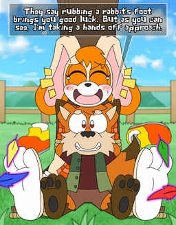 3_toes aged_up anthro arms_tied blush bodily_fluids bound countershade_feet countershading crying_laughing dialogue discarded_footwear duo feathers feet female foot_fetish laugh male male/female talking_to_viewer tears text tickle_torture tickling tickling_feet toes lillyluvmonster sega sonic_the_hedgehog_(series) cream_the_rabbit fan_character xion_the_vulpemon canid canine fox lagomorph leporid mammal rabbit animated hi_res