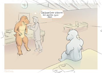 angry anthro body_size_growth feral group male medical_instrument nipples nurse scientific_instrument size_transformation species_transformation text transformation transformation_by_substance trio mulveyyy aquatic cetacean dinosaur dolphin human humanoid mammal prehistoric_species reptile saurischian scalie theropod toothed_whale tyrannosaurid tyrannosauroid tyrannosaurus tyrannosaurus_rex english_text hi_res