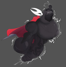 anthro balls belly big_balls big_belly big_penis black_body black_skin bodily_fluids cloak clothed clothing genital_fluids genitals grey_background gynomorph horn huge_balls huge_belly huge_penis hyper hyper_balls hyper_belly hyper_genitalia hyper_penis ineffective_clothing intersex lactating looking_up melee_weapon motion_lines musk nipples onomatopoeia penis precum pregnant pregnant_intersex puffy_nipples red_cloak red_clothing saggy_balls simple_background solo sound_effects sword text thick_thighs vein veiny_penis weapon p0verteils hollow_knight_(franchise) team_cherry hornet_(hollow_knight) absurd_res hi_res