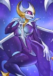 anthro anthrofied breasts featureless_breasts female looking_at_viewer pokemorph solo alanscampos nintendo pokemon generation_7_pokemon legendary_pokemon lunala pokemon_(species) absurd_res hi_res