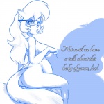 1:1 34from1800 anthro belly big_belly big_breasts blue_theme breasts butt callie_briggs clothing domestic_cat english_text eyewear felid feline felis female glasses hair hanna-barbera long_hair looking_at_viewer mammal monochrome nude pregnant side_boob solo stated_paternity swat_kats text