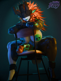 female genitals hair intersex looking_at_viewer mask muscular muscular_intersex orange_hair penis piercing pose solo spreading bizzy8008 nintendo the_legend_of_zelda twilight_princess midna midna_(goddess_form) hi_res pinup
