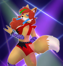 anthro arm_warmers armwear black_nose blep blue_eyes bottomwear bracelet braided_hair breasts brown_body brown_fur clothed clothing collar cosplay countershade_face countershade_torso countershading crop_top devil_horns_(gesture) dipstick_tail eyelashes eyeshadow fangs female fur gesture green_highlights hair hand_gesture highlights_(coloring) inner_ear_fluff jewelry leg_warmers legwear lipstick looking_at_viewer makeup markings one_eye_closed purple_arm_warmers purple_armwear purple_clothing purple_eyeshadow purple_lipstick red_bottomwear red_clothing red_crop_top red_hair red_shirt red_topwear shirt simple_background smile solo spiked_bracelet spiked_collar spikes tail tail_markings teeth tiger_print_arm_warmers tongue tongue_out topwear tuft white_inner_ear_fluff white_tail_tip wink scaredofbunnies five_nights_at_freddy's five_nights_at_freddy's:_security_breach scottgames steel_wool_studios roxanne_wolf wolf_nanaki canid canine canis mammal red_wolf wolf digital_media_(artwork) hi_res
