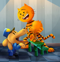 anthro bad_parenting begging begging_pose bodily_fluids clone genital_fluids genitals holding_penis humanoid_genitalia humanoid_penis male male/male paw_pose peeing penis pose squatting_pose toddler urine urine_in_mouth watersports young enookie dog_man_(series) dreamworks dog_man_(character) li'l_petey_(dog_man) petey_the_cat canid canine canis domestic_cat domestic_dog felid feline felis mammal absurd_res hi_res father_(lore) father_and_child_(lore) father_and_son_(lore) parent_(lore) parent_and_child_(lore) parent_and_son_(lore) son_(lore)