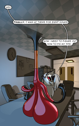 anthro big_breasts bodysuit breasts clothing elastic female huge_breasts latex latex_bodysuit latex_clothing latex_skinsuit shapeshift skinsuit solo speech_bubble stretchy text tight_clothing themadastronaut disney hellaverse helluva_boss mythology pixar the_incredibles helen_parr loona_(helluva_boss) canid canid_demon canine demon hellhound mammal mythological_canine mythological_creature 2025 digital_media_(artwork) english_text hi_res