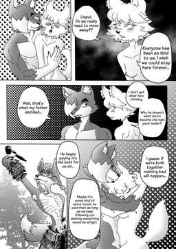 affectionate after_sex afterglow anthro biped blush blush_lines bone bottomwear breasts claws close-up clothed clothing collarbone dialogue duo eyewear face_lick facial_hair fangs feathers female female_anthro hand_on_butt heart_reaction heart_symbol husband_and_wife intimate licking male male/female male_anthro married_couple muscular muscular_anthro muscular_male navel nipples nude nude_female nude_male on_bottom on_top pillow_talk plant pubes romantic romantic_ambiance romantic_couple simple_background skirt skull small_breasts teeth tender tenderness text tongue topless topless_male tree tribal efradraws northwind_(efradraws) flow_(efradraws) kasni_(efradraws) uspul_(efradraws) avian bird canid canine canis corvid magpie_(corvid) mammal oscine passerine wolf absurd_res black_and_white comic digital_media_(artwork) english_text halftone hi_res monochrome