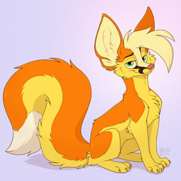 ambiguous_gender big_ears big_tail black_eyebrows black_markings claws eyebrows feral fur hair looking_at_viewer markings multicolored_body multicolored_fur orange_body orange_fur pink_nose quadruped raised_eyebrow simple_background sitting smile snout solo tail tan_markings yellow_body yellow_fur mimi-fox canid canine fennec_fox fox mammal true_fox 1:1 cel_shading colored digital_drawing_(artwork) digital_media_(artwork) hi_res shaded