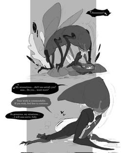6_legs anthro anthro_on_feral anthro_penetrated ass_up bestiality biped black_body blush blush_lines bodily_fluids dialogue duo excessive_genital_fluids excessive_precum excessive_vaginal_fluids female female_penetrated feral feral_penetrating feral_penetrating_anthro genital_fluids heart_symbol horn insect_wings larger_feral larger_male leaking_precum looking_pleasured male male/female male_penetrating male_penetrating_female penetration precum rough_sex segmented_body sex size_difference smaller_anthro smaller_female smaller_penetrated speech_bubble submissive submissive_female text vaginal_fluids wings justdog hollow_knight:_silksong hollow_knight_(franchise) team_cherry hornet_(hollow_knight) styx_(hollow_knight:_silksong) arachnid arthropod spider 2026 comic english_text greyscale hi_res monochrome