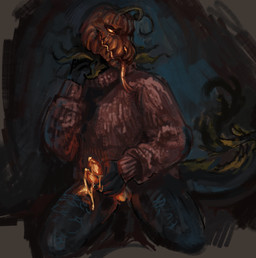 2_penises anthro clothed clothing food for_a_head forked_tongue fruit genitals glowing glowing_eyes glowing_genitalia glowing_penis male multi_genitalia multi_penis penis plant pumpkin pumpkin_head solo sweater tongue topwear greennie elemental_creature flora_fauna object_head 2023 digital_media_(artwork) digital_painting_(artwork) hi_res painting_(artwork) tagme