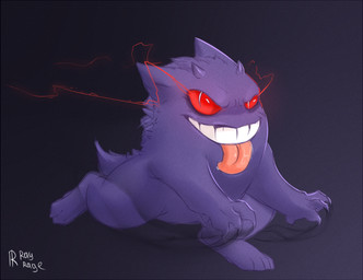 2_horns 4_fingers 4_toes anthro bent_legs black_background bodily_fluids featureless_crotch feet fingers fur furrowed_brow gradient_background horn light looking_at_viewer male noseless nude_anthro nude_male pink_tongue pupils purple_body purple_fur purple_horn purple_tail red_eyes saliva saliva_on_tongue short_horn simple_background slit_pupils small_horn smile smiling_at_viewer solo tail text toes tongue tongue_out toothy_grin white_pupils rayrage nintendo pokemon generation_1_pokemon gengar pokemon_(species) 2022 artist_name colored digital_drawing_(artwork) digital_media_(artwork) english_description lighting shaded