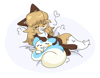 :3 anthro big_tail blonde_hair blue_body blue_fur blush blush_lines brown_body brown_ears brown_fur brown_nose cheek_tuft crossed_legs curled_tail curled_up dipstick_tail duo eyebrows eyelashes eyes_closed facial_tuft female feral fluffy fluffy_chest fluffy_tail fur gloves_(marking) hair head_tuft heart_(marking) heart_symbol leg_markings long_hair lying male markings multicolored_body multicolored_fur on_back on_front on_tail orange_blush petting pivoted_ears simple_background sleeping socks_(marking) sound_effects tail tail_markings tail_motion tail_tuft tailwag tuft two_tone_body two_tone_fur vowelless vowelless_sound_effect white_background white_body white_fur yellow_body yellow_fur zzz conditional_dnp guzzlord420 nintendo pokemon averi_(fiddleafox) generation_4_pokemon pachirisu pokemon_(species) 2025 digital_drawing_(artwork) digital_media_(artwork) hi_res shaded