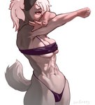 abs anthro athletic athletic_female breasts clothing countershading female fur hair muscular navel red_sclera solo stretching_arms under_boob white_body white_fur sackrany helluva_boss mythology loona_(helluva_boss) canid canid_demon canine demon hellhound mammal mythological_canine mythological_creature digital_media_(artwork) hi_res