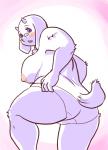 anthro big_breasts blush breasts butt clothed clothing cute_fangs eyewear fangs female kemono looking_at_viewer looking_back nipples panties purple_eyes solo teeth thick_thighs topless underwear white_clothing white_panties white_underwear kin-shun undertale undertale_(series) toriel boss_monster_(undertale) bovid caprine mammal 2019