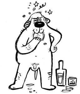 alcohol anthro beverage bubble burger drunk drunk_bubble food genitals male penis small_penis solo substance_intoxication billy_fore billy_fore_(character) beagle canid canine canis domestic_dog hunting_dog mammal scent_hound hi_res monochrome