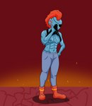 anthro bodily_fluids boots bottomwear breasts clothing denim denim_bottomwear denim_clothing exposed_breasts female footwear jeans muscular muscular_female nipples pants shoes solo sweat wiping_brow wiping_sweat watersucc undertale undertale_(series) undyne fish marine hi_res