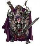 anthro armor arrow_(weapon) bow_(weapon) braided_hair cloak clothing greatsword hair holding_object holding_weapon male plate_armor quiver_(object) ranged_weapon ranger simple_background snarling solo warrior weapon dungeons_and_dragons hasbro pathfinder wizards_of_the_coast gnoll hyena mammal spotted_hyena official_art