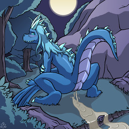 anus blue_eyes blush bodily_fluids butt claws crouching detailed_background fangs female feral genital_fluids genitals grass hair holding_arm mane membrane_(anatomy) membranous_wings moon night nude outside peeing plant rear_view rock shrub sky solo spikes teeth tree urine urine_pool urine_stream vulva watersports wings conditional_dnp grumpyvulpix dota european_mythology mythology valve valve_corporation auroth_the_winter_wyvern dragon mythological_creature mythological_scalie scalie western_dragon wyvern 1:1 2017 aliasing digital_media_(artwork) hi_res signature