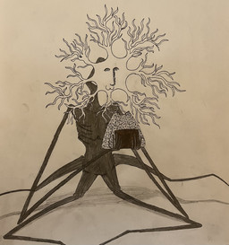 ambiguous_gender analog_horror food long_limbs multi_limb onigiri rice simple_background sitting skinny solo uwu dylanaildon_no_2 doctor_nowhere longboy_bonsai entity monster absurd_res hi_res shaded traditional_media_(artwork)
