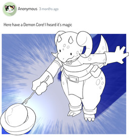 ankle_cuffs anthro bottom_heavy bottomwear clothing cuff_(restraint) female flat_chested gloves handwear horn huge_hips imminent_death loincloth neck_cuff oblivious poking_with_stick restraints solo tail text wide_hips potoobrigham curious_cat demon_core piko_(simplifypm) kobold reptile scalie 2025 digital_media_(artwork) english_text hi_res
