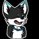 anthro black_body black_fur blue_body blue_eyes blue_fur collar eyes_closed fur male solo sticker tomofox pikie_folfuwu canid canine canis fox mammal wolf 1:1 alpha_channel