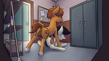 anal anal_penetration animal_genitalia animal_penis backsack balls blush bodily_fluids cleaning_tool cum cum_in_ass cum_inside cutie_mark detailed_background dock_(anatomy) duo equine_genitalia equine_penis erection feral feral_on_feral feral_penetrated feral_penetrating feral_penetrating_feral from_behind_position fucked_silly genital_fluids genitals locker male male/male male_feral male_penetrated male_penetrating male_penetrating_male mop nude penetration penis sex tail marsminer hasbro my_little_pony fan_character pone_keith earth_pony equid equine horse mammal pony 2016 digital_media_(artwork) hi_res
