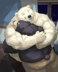 anthro bear black_bear black_body black_fur bodily_fluids cinna-tree crying duo embrace fur hi_res hug male male/male mammal polar_bear shirtless short_tail size_difference tail tears ursine white_body white_fur