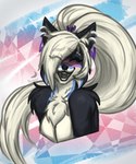 abstract_background anthro arm_tuft big_breasts black_body black_fur black_tongue blue_body blue_fur blue_markings blush breasts cheek_tuft chest_tuft countershading ear_piercing ear_ring eye_through_hair eyebrow_through_hair eyebrows eyes_closed eyeshadow facial_tuft female fur gem hair hair_over_eye happy inner_ear_fluff lgbt_pride long_hair makeup markings one_eye_obstructed open_mouth piercing ponytail pride_colors raised_inner_eyebrows ring_piercing shoulder_tuft smile solo teeth text three-quarter_view tongue transgender_pride_colors translucent translucent_hair tuft white_body white_eyebrows white_fur white_fur_tuft white_hair stormleaf lgbt_pride_month cheryl_(stormleaf) border_collie canid canine canis collie domestic_dog herding_dog mammal pastoral_dog sheepdog absurd_res artist_name bust_portrait colored digital_drawing_(artwork) digital_media_(artwork) english_text hi_res portrait shaded signature