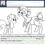 1:1 bitterplaguerat cutie_mark dessert dialogue duo earth_pony english_text equid equine fan_character female food friendship_is_magic granny_smith_(mlp) hasbro horn horse loki_(bitterplaguerat) male mammal my_little_pony pastry pie pony standing text