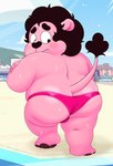 alternate_species anthro beach big_butt blush bulge butt clothing furrification male outside overweight overweight_male solo speedo swimwear young sinood1e cartoon_network steven_universe steven_quartz_universe felid lion mammal pantherine 2024 absurd_res hi_res