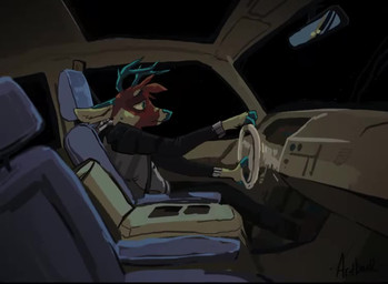 anthro car driver driving inside_car inside_vehicle lights male night solo steering_wheel tired vehicle anonimator kour deer mammal animated no_sound short_playtime video