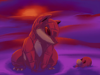 ambiguous_gender digitigrade duo eye_contact feral looking_at_another sand sitting sun sunset 9_6 nintendo pokemon diglett generation_1_pokemon pokemon_(species) sandshrew 2010