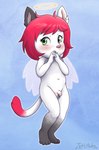 anthro balls blush casual_nudity circumcised circumcision_scar flaccid fur genital_scar genitals green_eyes hair halo humanoid_genitalia humanoid_penis looking_at_viewer male navel nude penis red_hair scar simple_background small_penis solo white_body white_fur wings young young_anthro young_male zeklullaby rick_softpaw angel cherub domestic_cat felid feline felis mammal digital_media_(artwork) hi_res