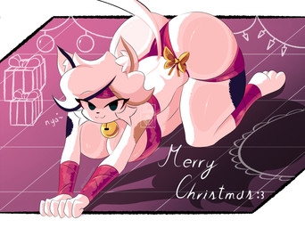 anthro ass_up athletic_wear bell bell_collar big_breasts big_butt breasts butt collar female gift gym holidays pose solo thick_thighs rod_drawings christmas katy_(rod_drawings) domestic_cat felid feline felis mammal digital_media_(artwork) hi_res pinup