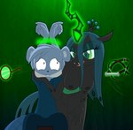anthro bedroom_eyes bodily_fluids bridle crown duo eyewear female gag glasses headgear horn levitation magic male male/female narrowed_eyes nervous nude seductive smile sweat sweatdrop culu-bluebeaver friendship_is_magic hasbro my_little_pony queen_chrysalis_(mlp) arthropod beaver changeling humanoid mammal rodent