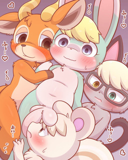 anthro balls balls_on_face blonde_hair blue_body blue_eyes blue_fur blush bodily_fluids brown_eyes cuddling embarrassed eyewear eyewear_only flustered fur genitals glasses glasses_only grey_body grey_fur group hair happy heart_symbol heterochromia horn hug hugging_another looking_at_another looking_at_partner male male/male navel nervous nude nude_male open_mouth orange_body orange_fur penis shy simple_background slightly_chubby sweat tail tan_body tan_fur text wearing_glasses yellow_eyes urumin3939 animal_crossing nintendo beau_(animal_crossing) marshal_(animal_crossing) raymond_(animal_crossing) sasha_(animal_crossing) deer domestic_cat felid feline felis lagomorph leporid mammal rabbit rodent sciurid tree_squirrel 4:5 hi_res japanese_text