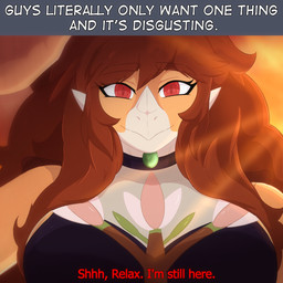 anthro big_breasts black_clothing black_dress breasts brown_hair close-up clothed clothed_anthro clothed_female clothing comforting dialogue dress facial_horn female front_view hair happy horn light light_beam long_hair looking_at_viewer non-mammal_breasts orange_body red_eyes smile solo sunbeam sunlight talking_to_viewer tan_body text veisz_stories goodbye_volcano_high ko_op_(game_developer) rosa_(gvh) aquilops ceratopsian dinosaur marginocephalian ornithischian prehistoric_species reptile scalie 1:1 absurd_res colored english_text hi_res meme shaded