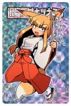 :d asian_clothing blonde_hair bottomwear breasts brown_eyes chest_wraps clothed clothing dipstick_ears dipstick_tail ear_markings east_asian_clothing fangs female footwear hair hakama holding_object inner_ear_fluff japanese_clothing legwear long_hair markings miko_outfit multicolored_ears multicolored_tail open_mouth red_bottomwear red_clothing red_hakama shrine_maiden smile socks solo tabi_socks tail tail_markings teeth text tuft wraps sakifox kitsunemiko animal_humanoid canid canid_humanoid canine canine_humanoid fox_humanoid humanoid mammal mammal_humanoid hi_res japanese_text translation_request