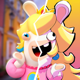 anthro black_eyes blonde_hair blue_ear_piercing blue_eyes blurred_background buckteeth building clothed clothed_anthro clothed_female clothing crown ear_piercing female female_anthro flat_chested fur gem hair hand_pawpads happy headgear heterochromia light long_ears long_hair mitten_hands multicolored_body noseless outside pawpads piercing pink_clothing pink_shirt pink_topwear red_tongue ruby_(gem) sapphire_(gem) shirt smile smiling_at_viewer solo tan_body tan_eyelids tan_inner_ear tan_pawpads tan_skin teeth tongue topwear two_tone_body white_body white_fur adrien_genilier laurine_vire mario_bros mario_plus_rabbids_kingdom_battle nintendo raving_rabbids rayman_(series) ubisoft rabbid_peach lagomorph mammal rabbid 1:1 3d_(artwork) artist_collaboration autodesk_maya_(artwork) bust_portrait colored crossover digital_drawing_(artwork) digital_media_(artwork) draw_over hi_res lighting portrait shaded substance_painter_(artwork)