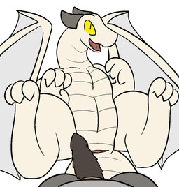 animal_genitalia cloaca duo erection female feral first_person_view genitals horizontal_cloaca horn imminent_sex male membrane_(anatomy) membranous_wings nude penis presenting simple_background smile solo_focus tail teeth tongue wings yellow_eyes trout_(artist) mythology dragon mythological_creature mythological_scalie reptile scalie 2016 aliasing digital_media_(artwork)