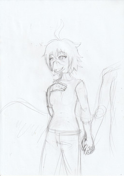 anthro beak blind blush clothed clothing disability duo female hand_holding solo_focus wings arc_rose vanilla_(arcrose) avian bird hi_res sketch traditional_media_(artwork)