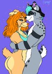 anthro bedroom_eyes big_breasts big_butt breasts butt clothed clothing duo female fur hair half-closed_eyes male male/female narrowed_eyes nub_tail seductive simple_background smile tail spoopyboopy33 honeycomb_(spoopy) rocko_ziggs bird_dog canid canine canis domestic_dog golden_retriever hunting_dog labrador mammal procyonid raccoon retriever digital_media_(artwork) hi_res