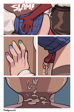 bottomwear clothing colored_nails cum_between_thighs duo female femboy genital_piercing genitals horn humanoid_genitalia humanoid_on_humanoid humanoid_penetrated humanoid_penetrating humanoid_penetrating_humanoid humanoid_penis legwear male male/female nails office office_sex outercourse penetration penis penis_piercing piercing prince_albert_piercing red_body sex skirt text thigh_highs thigh_sex theelgenerate eline_(theelgenerate) levi_(theelgenerate) animal_humanoid bovid bovid_humanoid caprine caprine_humanoid humanoid imp mammal mammal_humanoid sheep_humanoid 2025 2:3 comic english_text hi_res nonbinary_(lore)