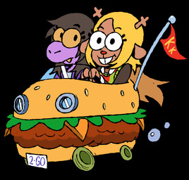 anthro blonde_hair brown_body buckteeth car clothed clothing duo female hair purple_body teeth vehicle iluvrabbitz deltarune nickelodeon spongebob_squarepants undertale_(series) noelle_holiday susie_(deltarune) deer mammal new_world_deer reindeer scalie hi_res