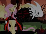 anthro biped clothing coat female forest hair pink_hair plant red_eyes solo topwear tree kyubicat friendship_is_magic hasbro hellsing my_little_pony flutterbat_(mlp) fluttershy_(mlp) angel bat equid equine horse lagomorph leporid mammal pony rabbit digital_drawing_(artwork) digital_media_(artwork) flat_colors hi_res signature